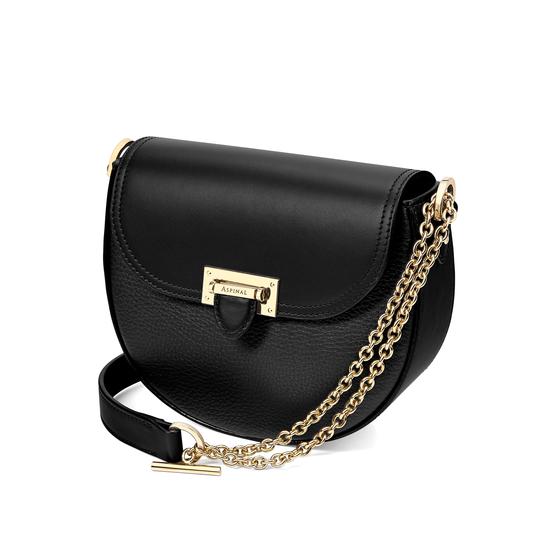 Portobello Bag with Chain in Black Pebble from Aspinal of London