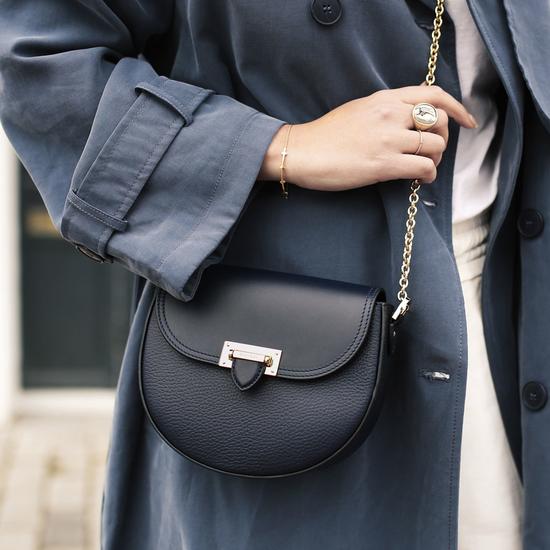 Portobello Bag with Chain in Black Pebble from Aspinal of London