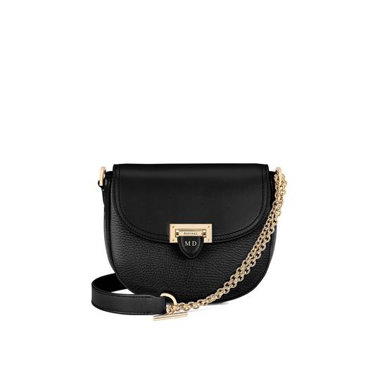 Portobello Bag with Chain in Black Pebble from Aspinal of London