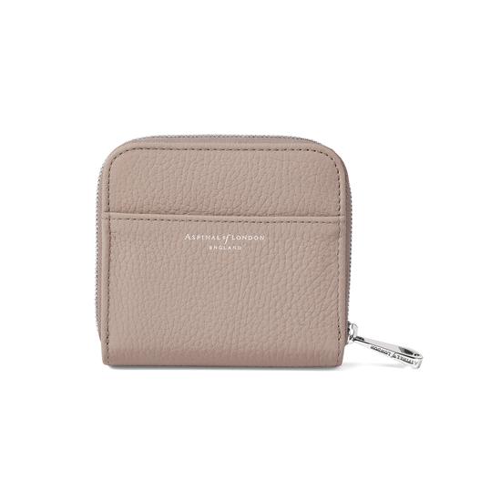 Mini Continental Zipped Coin Purse in Soft Taupe Pebble from Aspinal of London