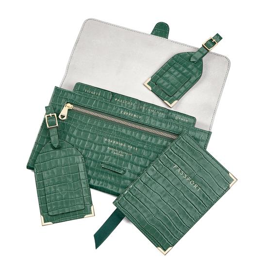 Classic Travel Collection in Deep Shine Sage Small Croc from Aspinal of London