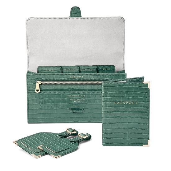 Classic Travel Collection in Deep Shine Sage Small Croc from Aspinal of London