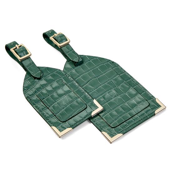 Classic Travel Collection in Deep Shine Sage Small Croc from Aspinal of London