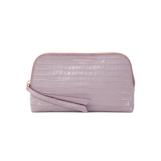 Small Essential Cosmetic Case in Deep Shine Lilac Small Croc from Aspinal of London