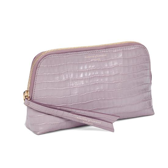 Small Essential Cosmetic Case in Deep Shine Lilac Small Croc from Aspinal of London