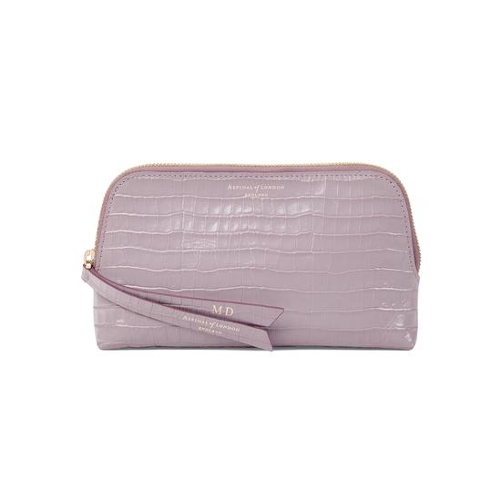 Small Essential Cosmetic Case in Deep Shine Lilac Small Croc from Aspinal of London