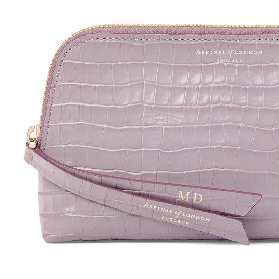 Small Essential Cosmetic Case in Deep Shine Lilac Small Croc from Aspinal of London