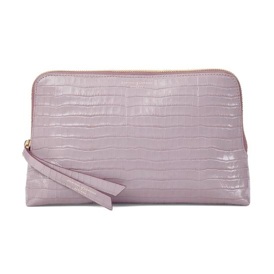 Large Essential Cosmetic Case in Deep Shine Lilac Small Croc from Aspinal of London