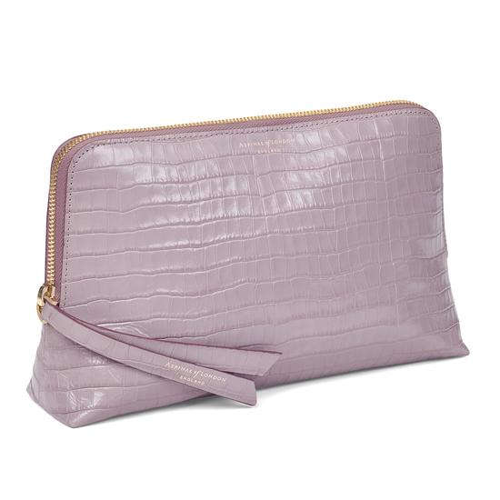 Large Essential Cosmetic Case in Deep Shine Lilac Small Croc from Aspinal of London