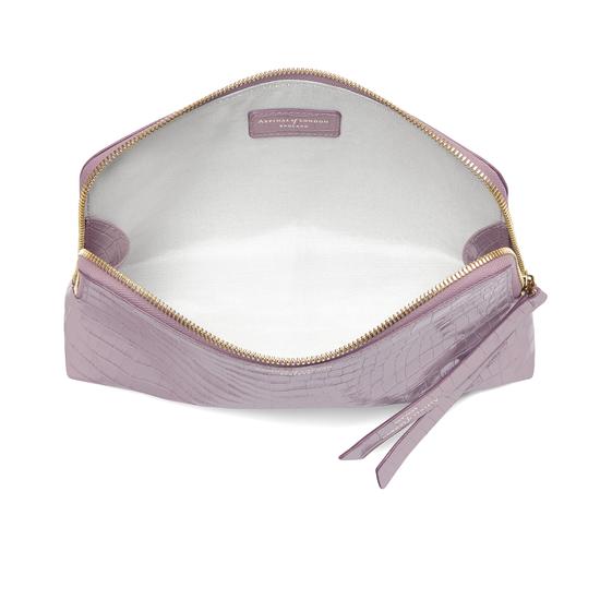 Large Essential Cosmetic Case in Deep Shine Lilac Small Croc from Aspinal of London