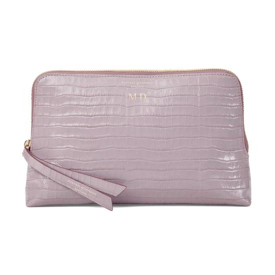 Large Essential Cosmetic Case in Deep Shine Lilac Small Croc from Aspinal of London