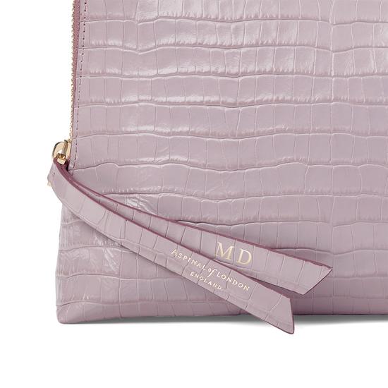 Large Essential Cosmetic Case in Deep Shine Lilac Small Croc from Aspinal of London