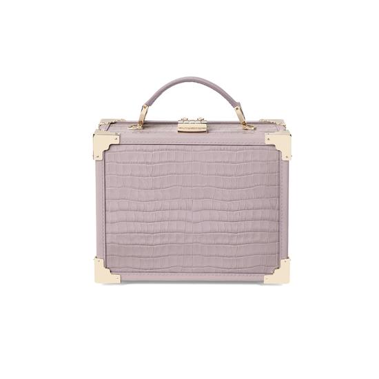 Mini Trunk Clutch in Deep Shine Lilac Small Croc from Aspinal of London