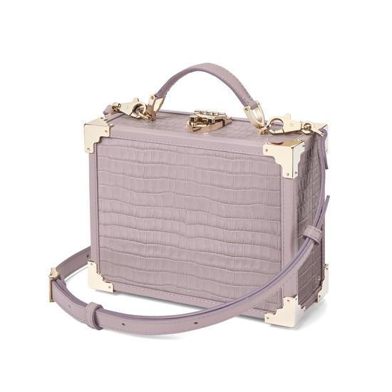 Mini Trunk Clutch in Deep Shine Lilac Small Croc from Aspinal of London