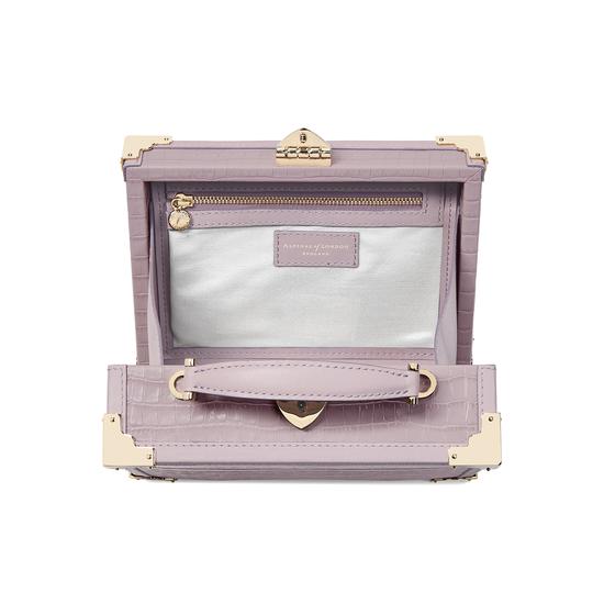 Mini Trunk Clutch in Deep Shine Lilac Small Croc from Aspinal of London