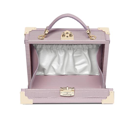 Mini Trunk Clutch in Deep Shine Lilac Small Croc from Aspinal of London