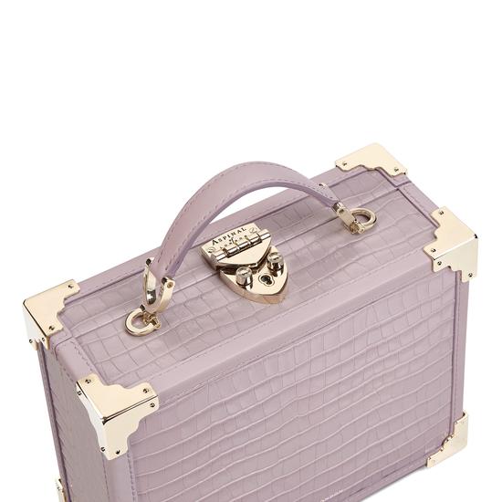 Mini Trunk Clutch in Deep Shine Lilac Small Croc from Aspinal of London