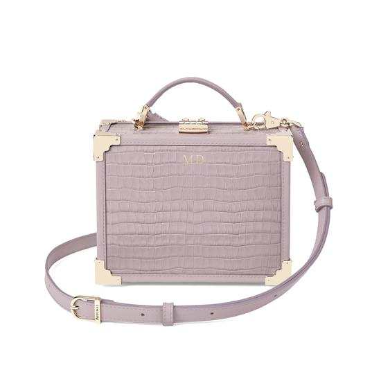 Mini Trunk Clutch in Deep Shine Lilac Small Croc from Aspinal of London