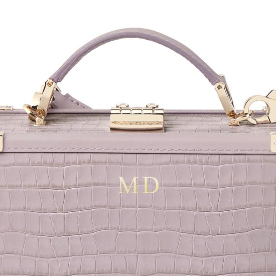 Mini Trunk Clutch in Deep Shine Lilac Small Croc from Aspinal of London