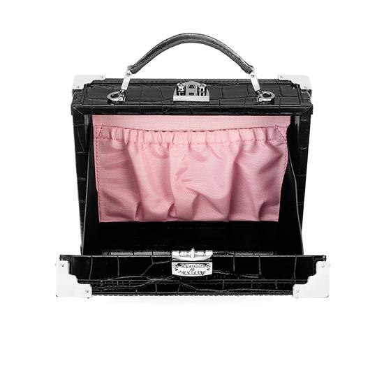 Mini Trunk Clutch in Deep Shine Black Croc with Silver Hardware from Aspinal of London