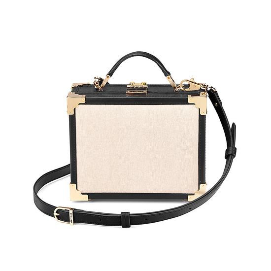 Mini Trunk Clutch in Monochrome Saffiano from Aspinal of London