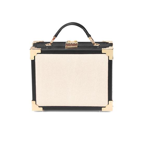 Mini Trunk Clutch in Monochrome Saffiano from Aspinal of London
