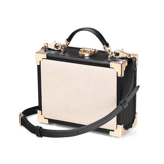 Mini Trunk Clutch in Monochrome Saffiano from Aspinal of London