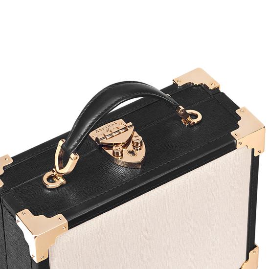 Mini Trunk Clutch in Monochrome Saffiano from Aspinal of London