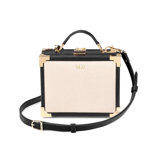 Mini Trunk Clutch in Monochrome Saffiano from Aspinal of London