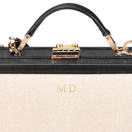 Mini Trunk Clutch in Monochrome Saffiano from Aspinal of London