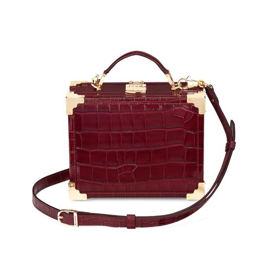 Mini Trunk Clutch in Deep Shine Bordeaux Croc with Zig Zag Strap from Aspinal of London
