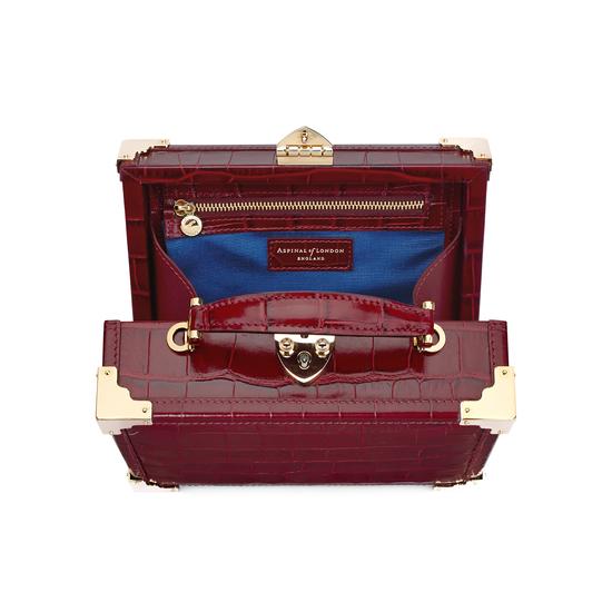 Mini Trunk Clutch in Deep Shine Bordeaux Croc with Zig Zag Strap from Aspinal of London