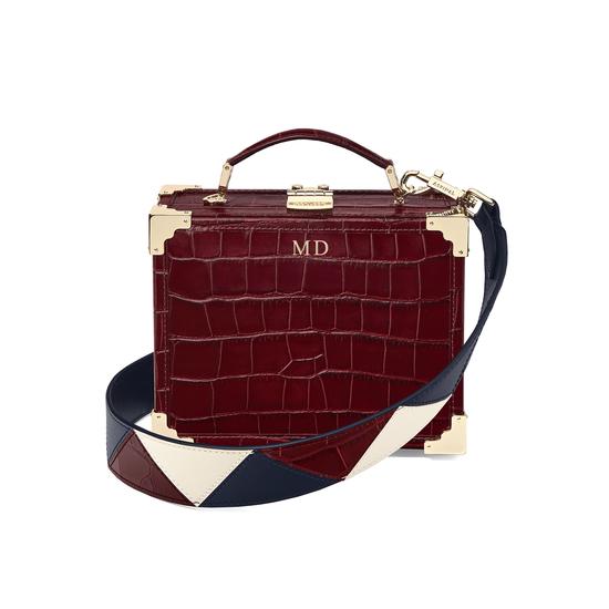 Mini Trunk Clutch in Deep Shine Bordeaux Croc with Zig Zag Strap from Aspinal of London