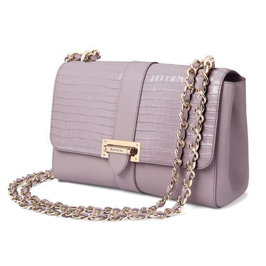 Large Lottie Bag in Deep Shine Lilac Small Croc from Aspinal of London