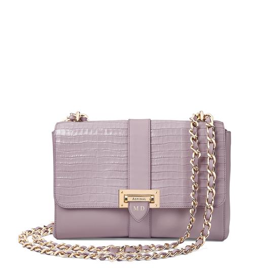 Large Lottie Bag in Deep Shine Lilac Small Croc from Aspinal of London