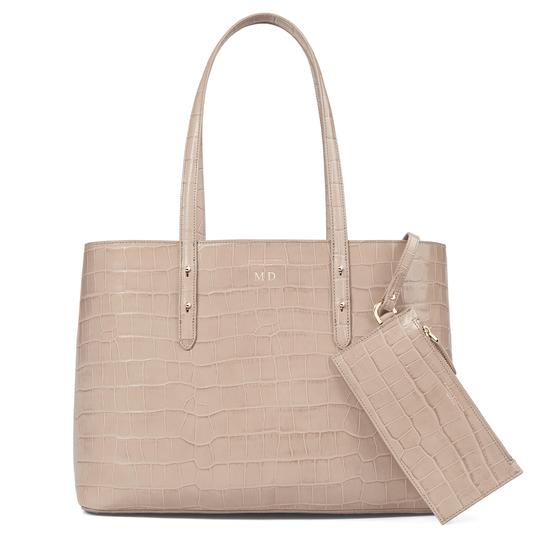 Regent Tote in Soft Taupe Croc from Aspinal of London