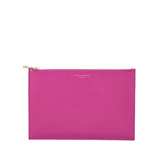 Large Essential Flat Pouch in Orchid Saffiano from Aspinal of London