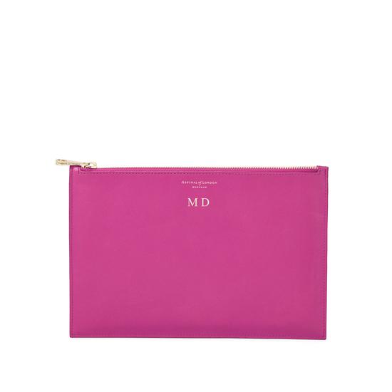 Large Essential Flat Pouch in Orchid Saffiano from Aspinal of London