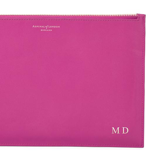 Large Essential Flat Pouch in Orchid Saffiano from Aspinal of London
