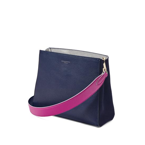 Small Ella Hobo in Bluemoon Pebble with Orchid & Navy Strap from Aspinal of London
