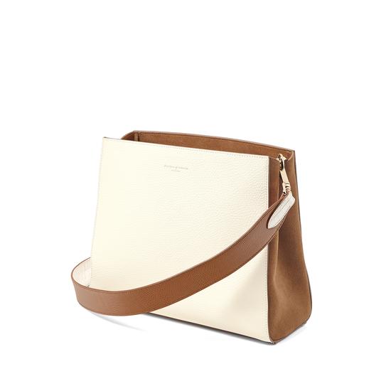 Small Ella Hobo in Ivory Pebble with Ivory & Camel Strap from Aspinal of London