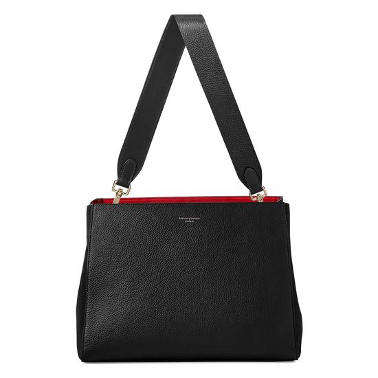 Large Ella Hobo in Black Pebble Suede with Plain Strap from Aspinal of London