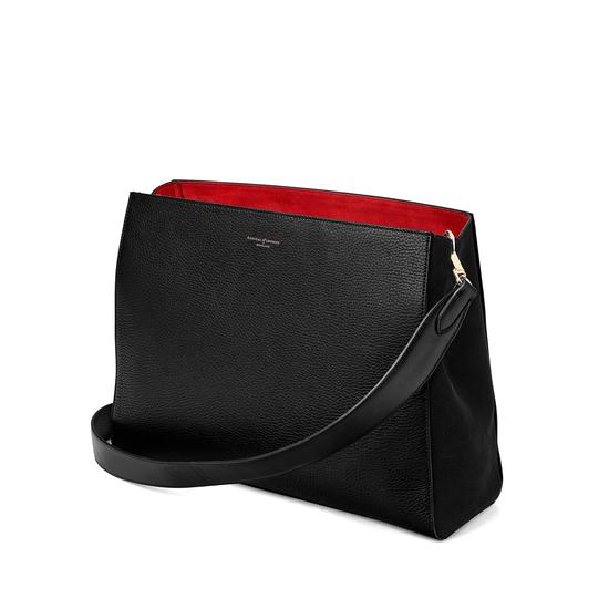 Large Ella Hobo in Black Pebble Suede with Plain Strap from Aspinal of London