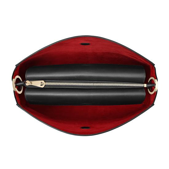 Large Ella Hobo in Black Pebble Suede with Plain Strap from Aspinal of London