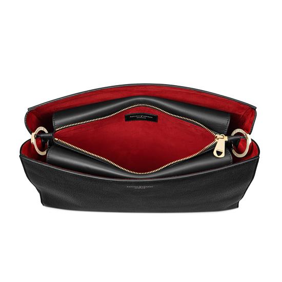 Large Ella Hobo in Black Pebble Suede with Plain Strap from Aspinal of London