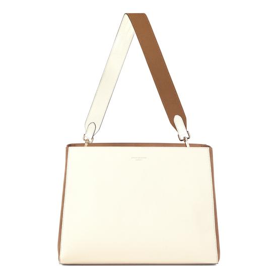 Large Ella Hobo in Ivory Pebble with Ivory & Camel Strap from Aspinal of London