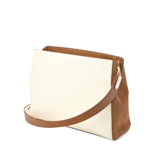 Large Ella Hobo in Ivory Pebble with Ivory & Camel Strap from Aspinal of London