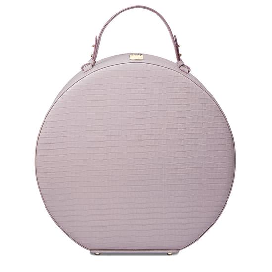 Large Hat Box in Deep Shine Lilac Small Croc from Aspinal of London