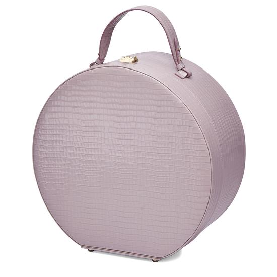 Large Hat Box in Deep Shine Lilac Small Croc from Aspinal of London