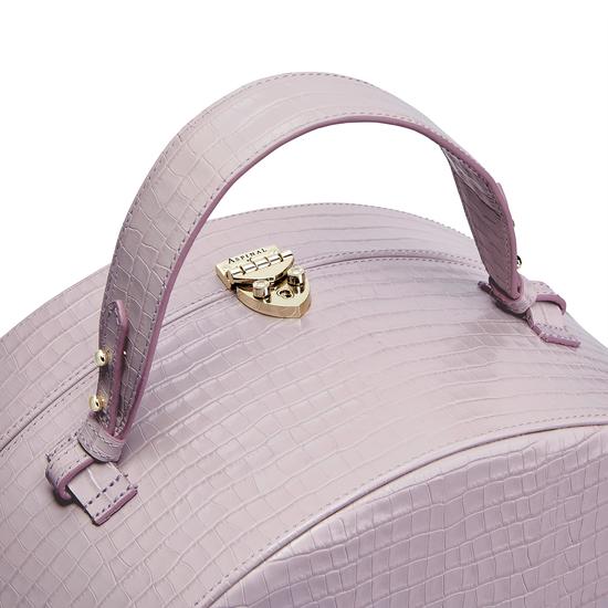 Large Hat Box in Deep Shine Lilac Small Croc from Aspinal of London